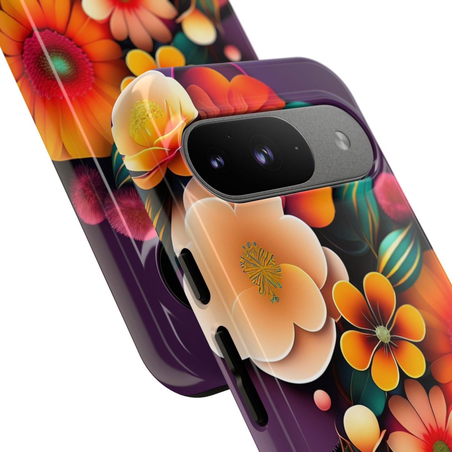 Floral Burst Tough Phone Case — Colorful Retro Flowers Protective Cover