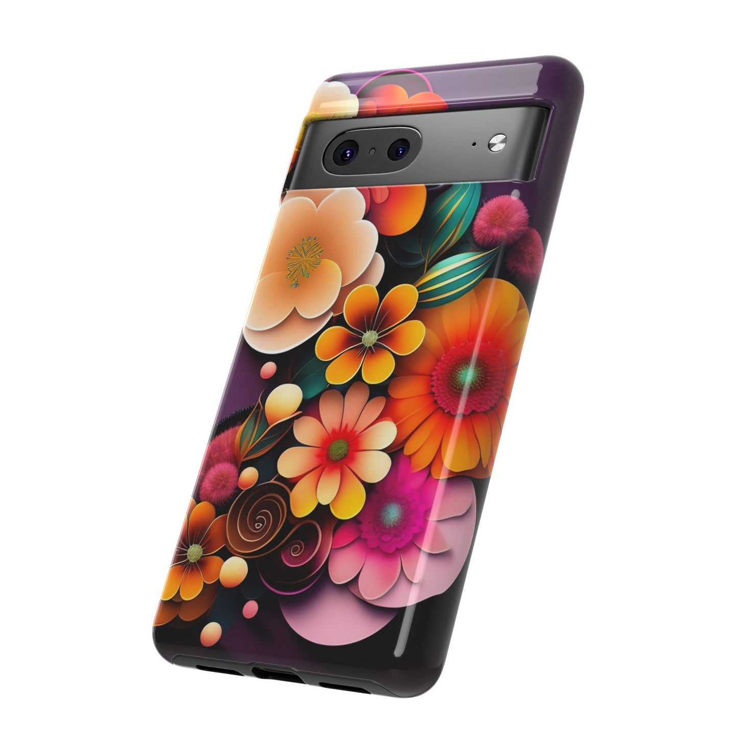 Floral Burst Tough Phone Case — Colorful Retro Flowers Protective Cover