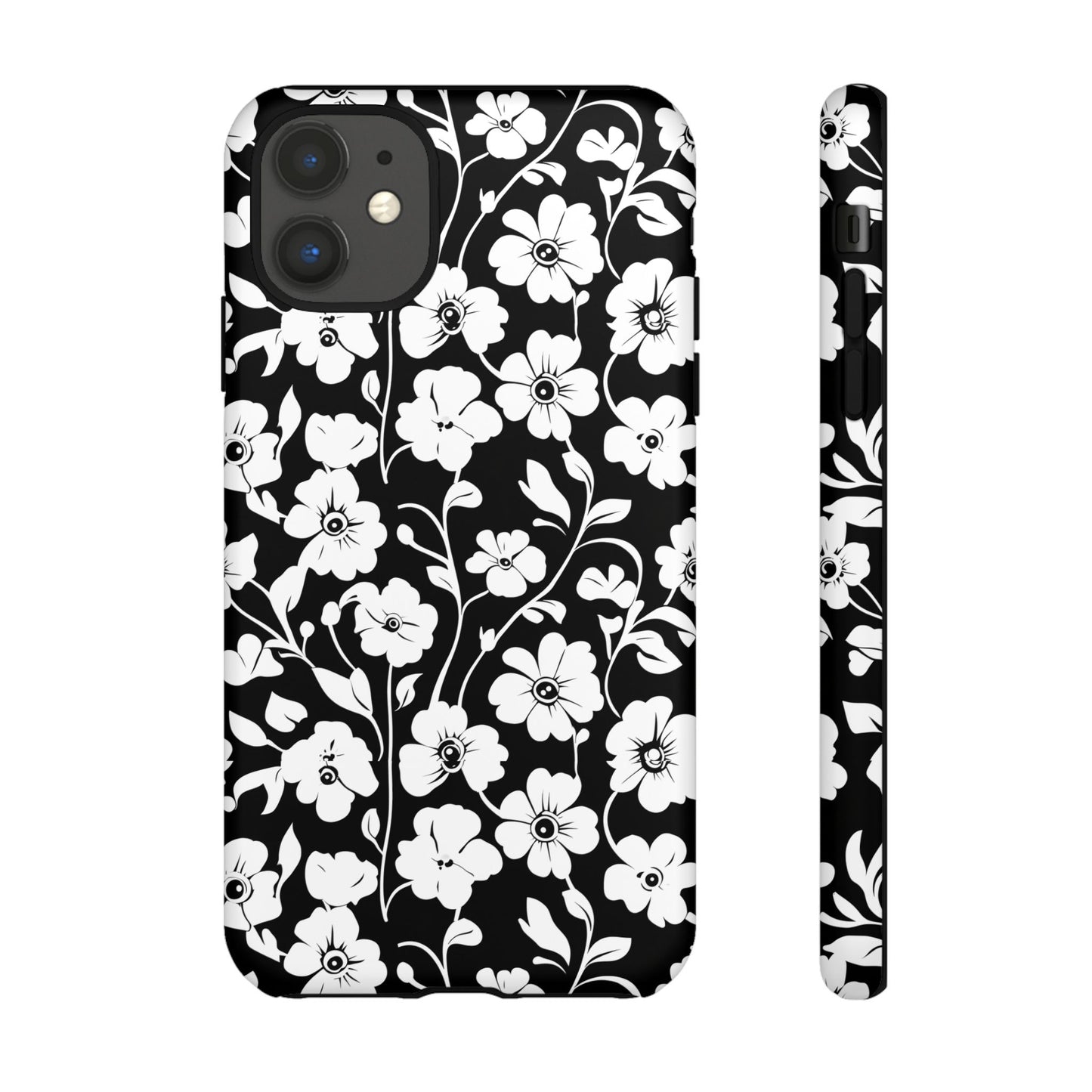 Floral Noir Tough Phone Case — Black & White Flower Protective Cover