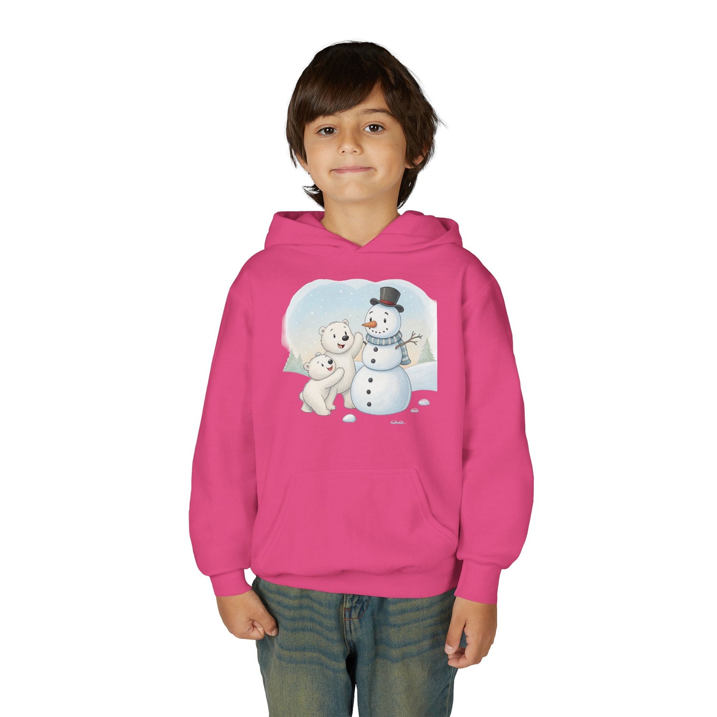 Kids Snowman Hoodie – Cute Polar Bear & Snowman Winter Sweatshirt