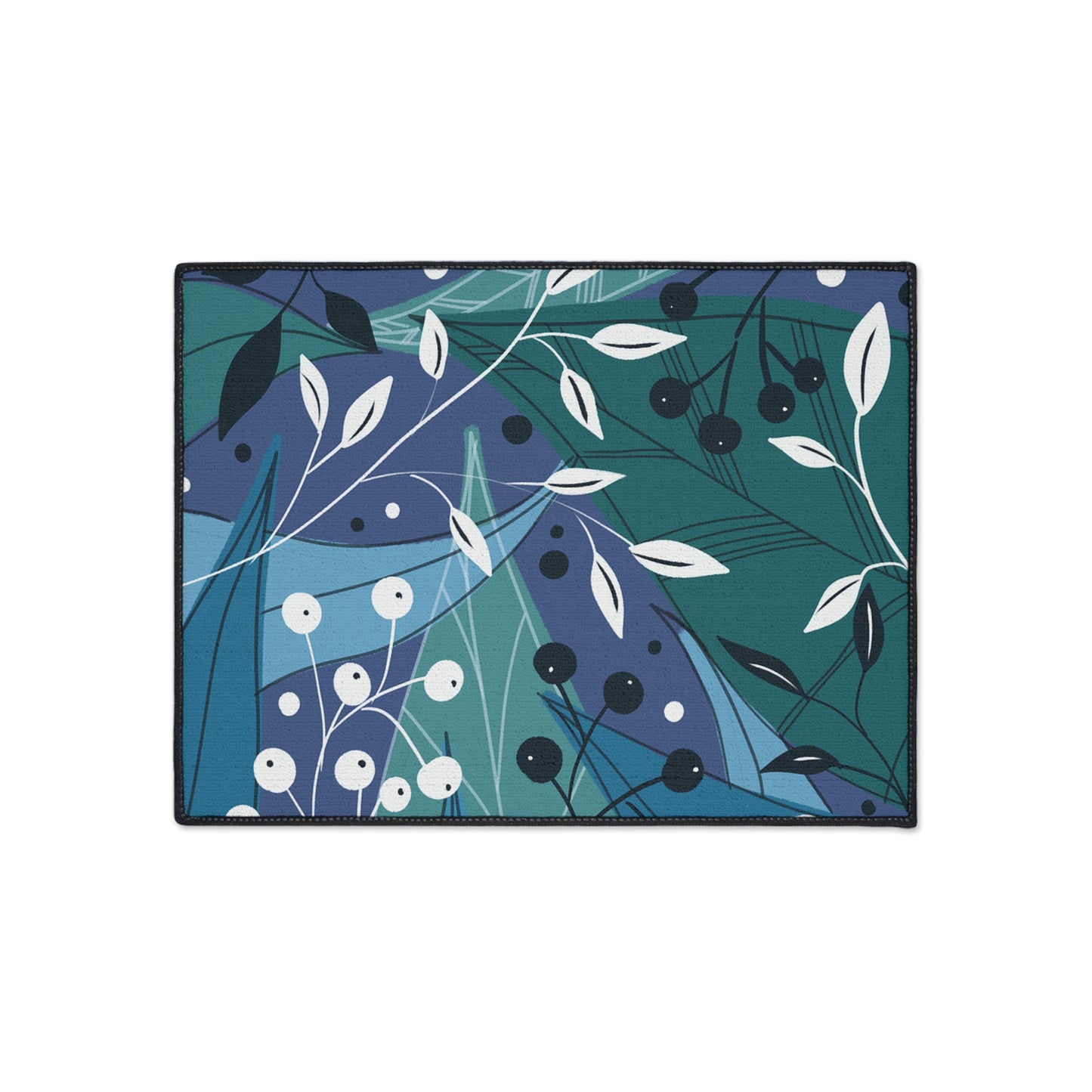 Botanical Blue Heavy-Duty Floor Mat — Durable Floral Entrance Rug