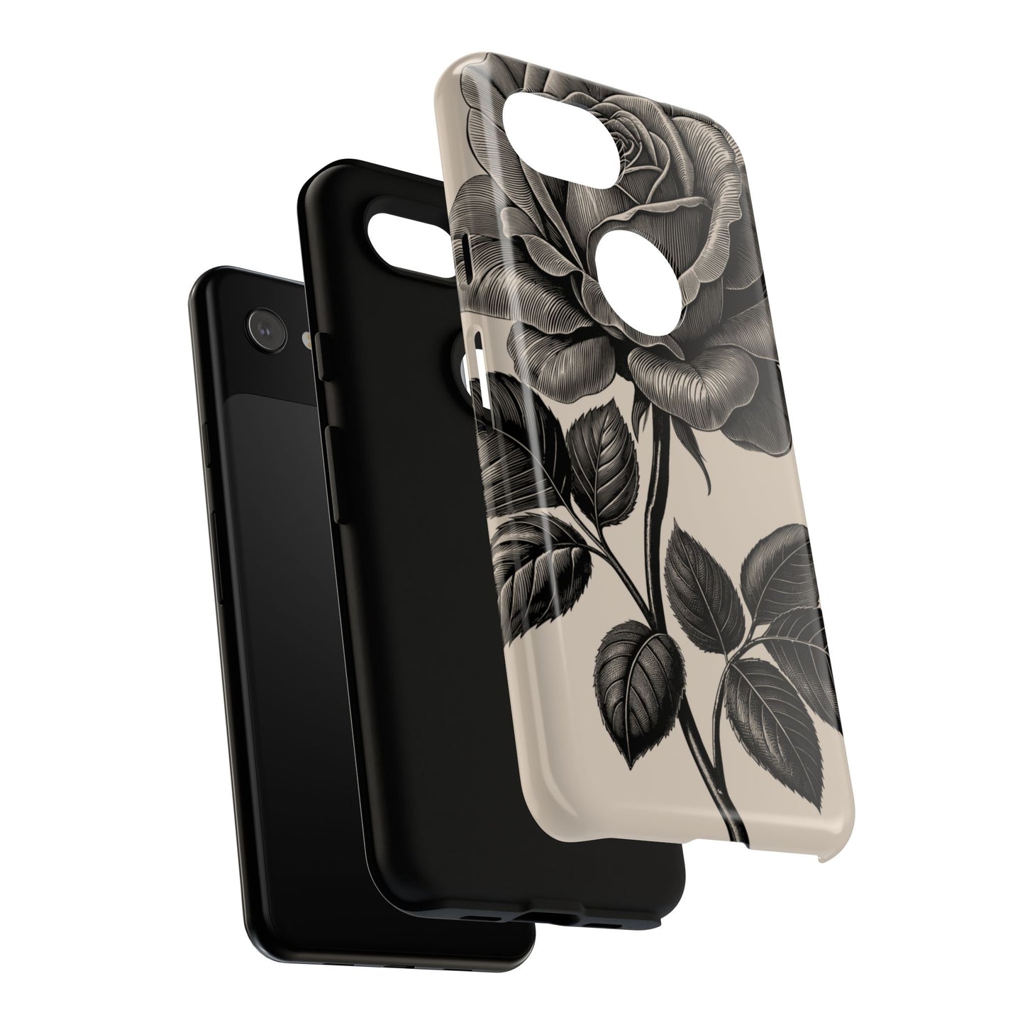 Black Rose Phone Case, Tough Cases with Floral Design, Elegant Tech Accessory, Gift for Flower Lovers, Stylish Protection