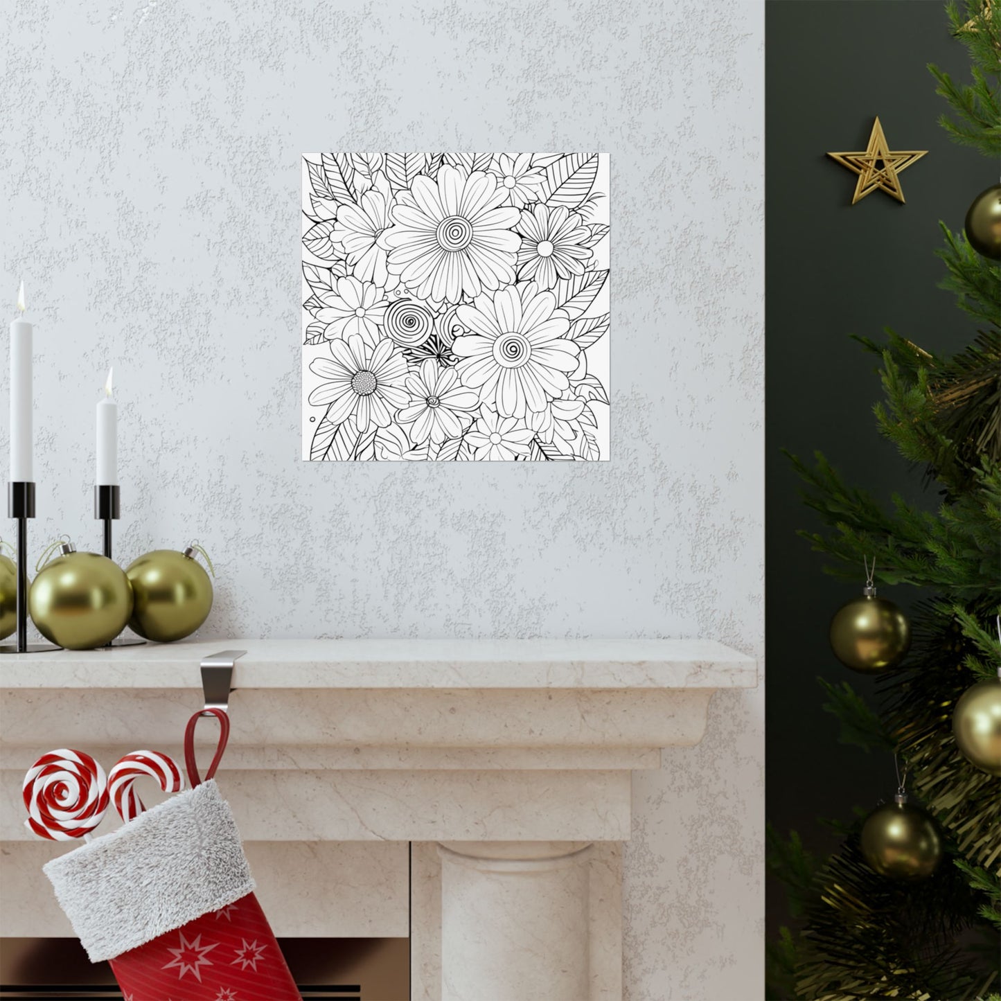 DIY Botanical Doodle Poster — Black & White Floral Coloring Art Print