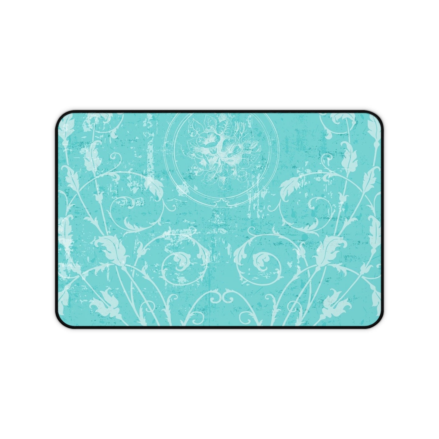 Turquoise Vintage Flourish Desk Mat — Floral Mouse Pad Surface