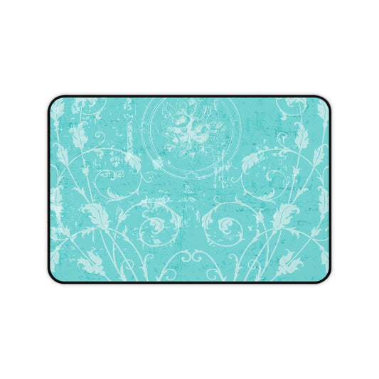 Turquoise Vintage Flourish Desk Mat — Floral Mouse Pad Surface