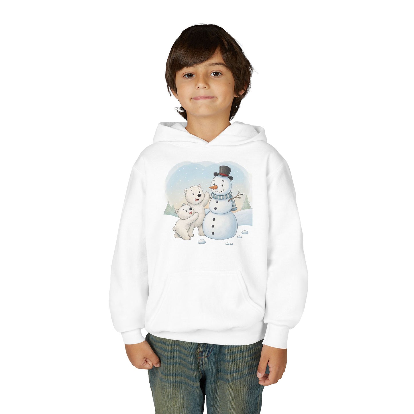 Kids Snowman Hoodie – Cute Polar Bear & Snowman Winter Sweatshirt