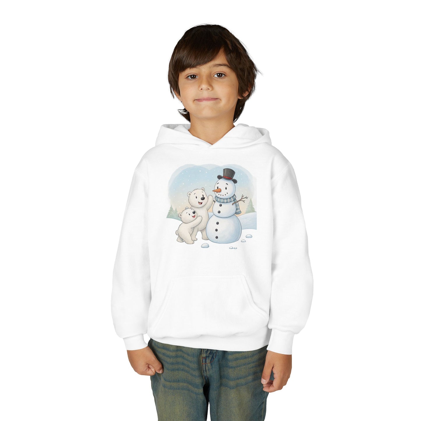 Kids Snowman Hoodie — Cute Polar Bear & Snowman Holiday Sweatshirt