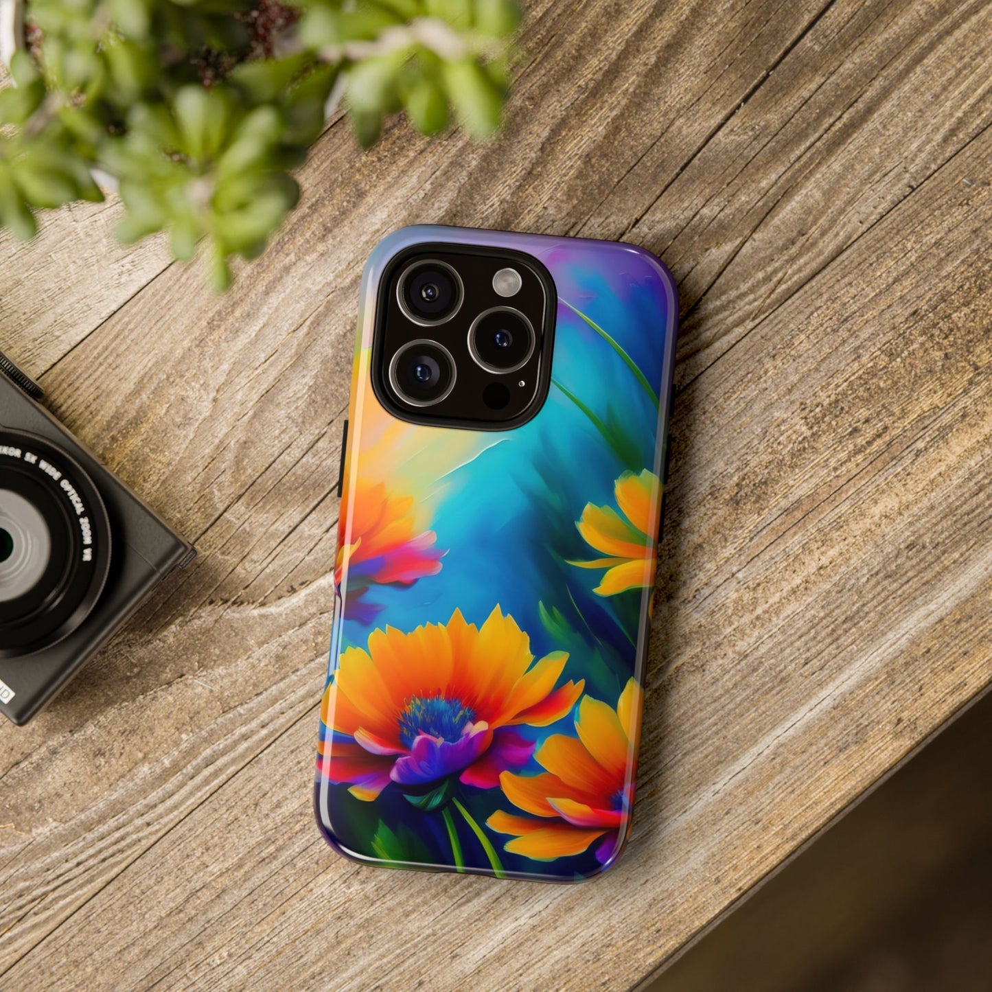 Floral Sunset Tough Phone Case — Vibrant Watercolor Flowers Protective Cover