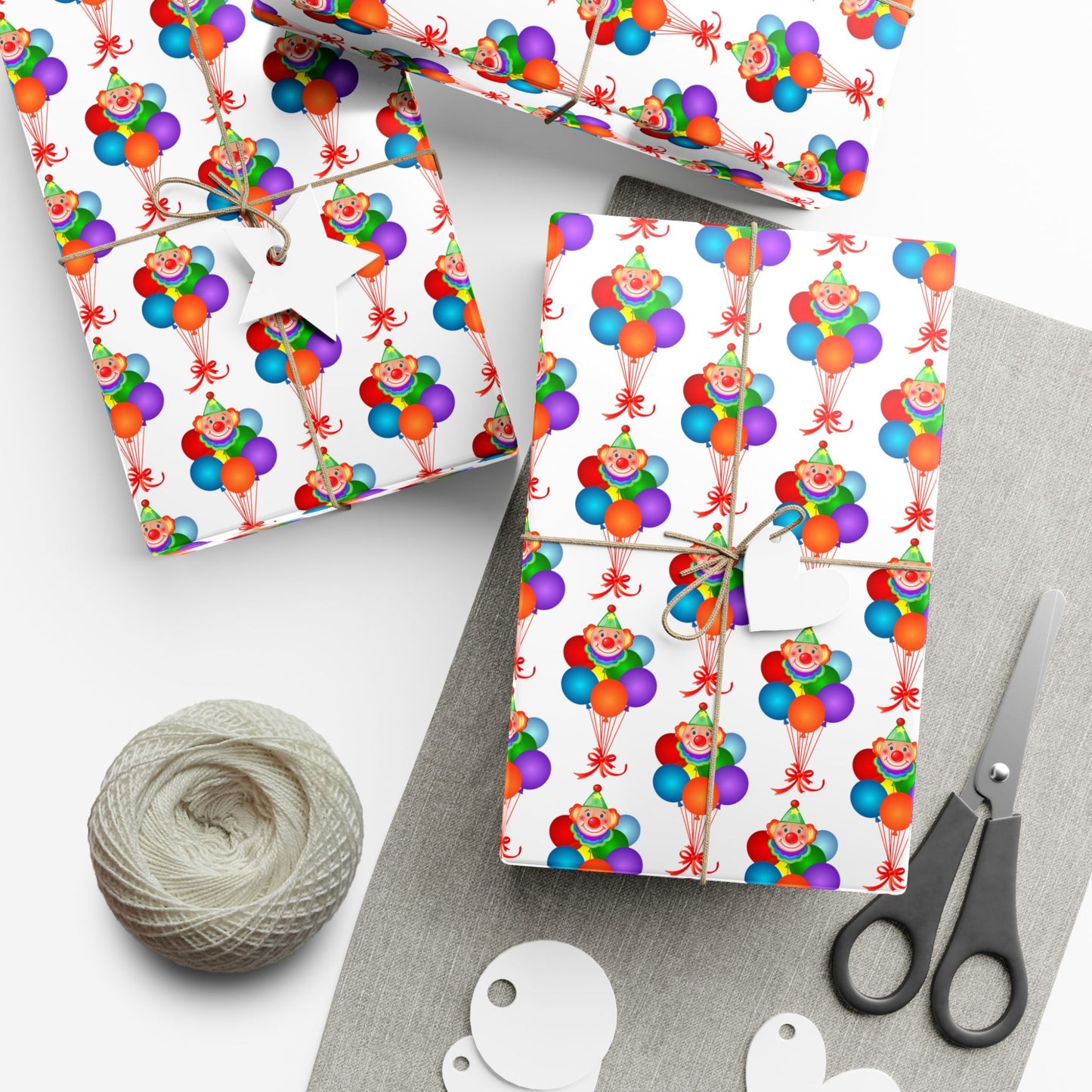 Birthday Clown Balloon Gift Wrap Paper — Colorful Party Wrapping Sheets for Kids