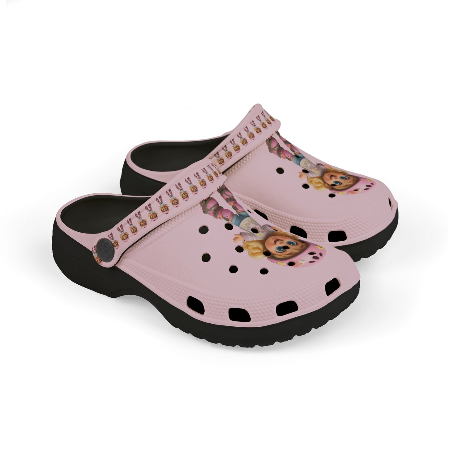 Kids Pink Character EVA Clogs — Cute Roller Girl Graphic