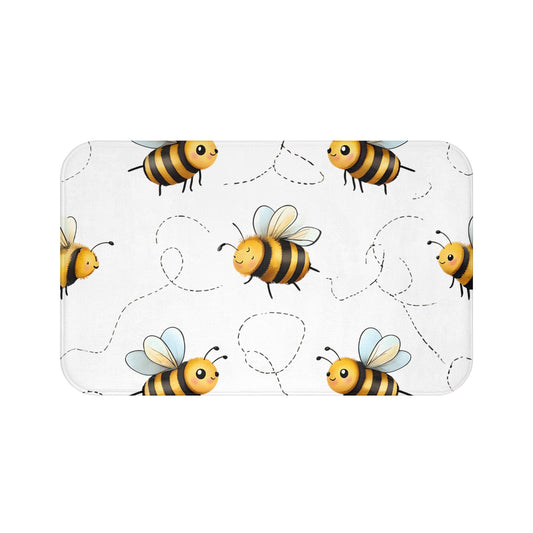 Buzzing Bees Bath Mat White and Yellow
