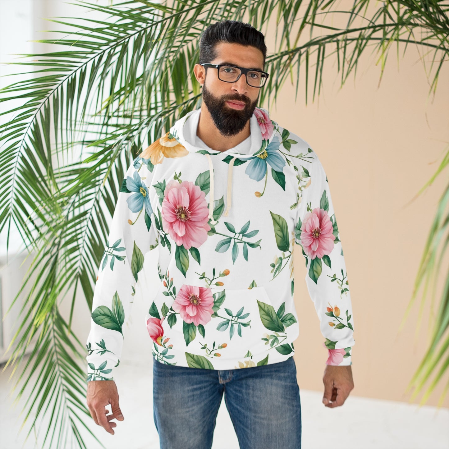 Floral Watercolor Hoodie — Pink & Yellow Blossom
