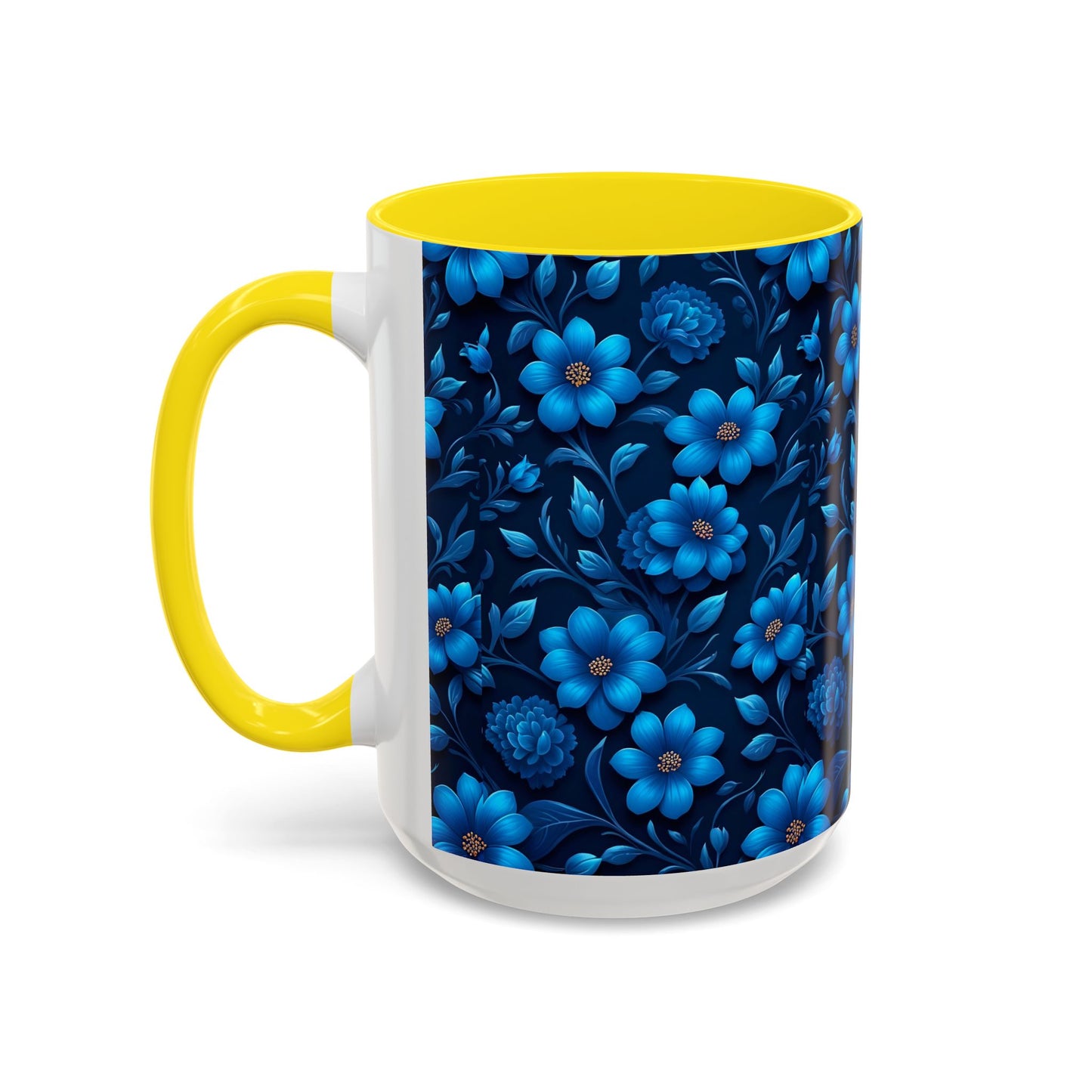 Floral Accent Coffee Mug, Blue Flower Mug, Ceramic Coffee Cup, Gift for Her, Nature-Themed Drinkware, Floral Home Decor, Unique Mug