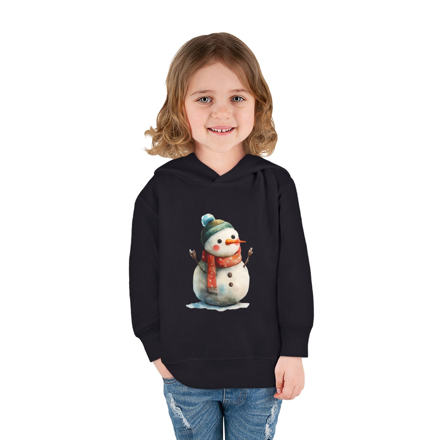 Cozy Snowman Toddler Pullover Fleece Hoodie - Winter Apparel, Cute Gift for Kids, Holiday Wear, Soft Hoodie for Toddlers, Christmas Outfit