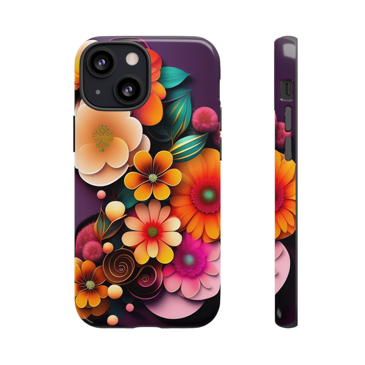 Floral Burst Tough Phone Case — Colorful Retro Flowers Protective Cover