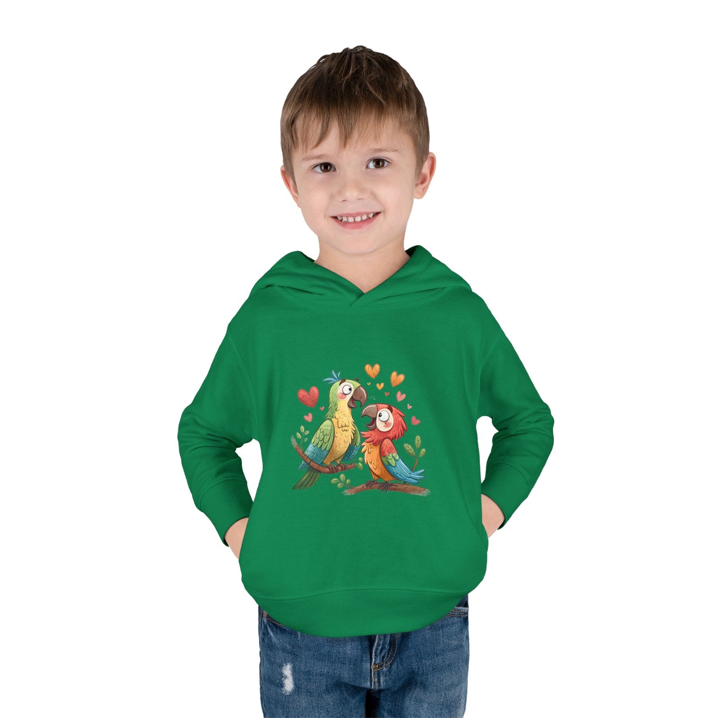 Toddler Hoodie — Cute Parrot Love Pullover (Heart Bird Kids Sweatshirt)