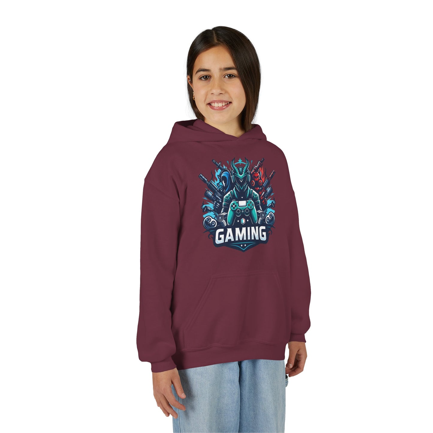 Youth Gaming Hoodie — Robotic Gamer Emblem Sweatshirt