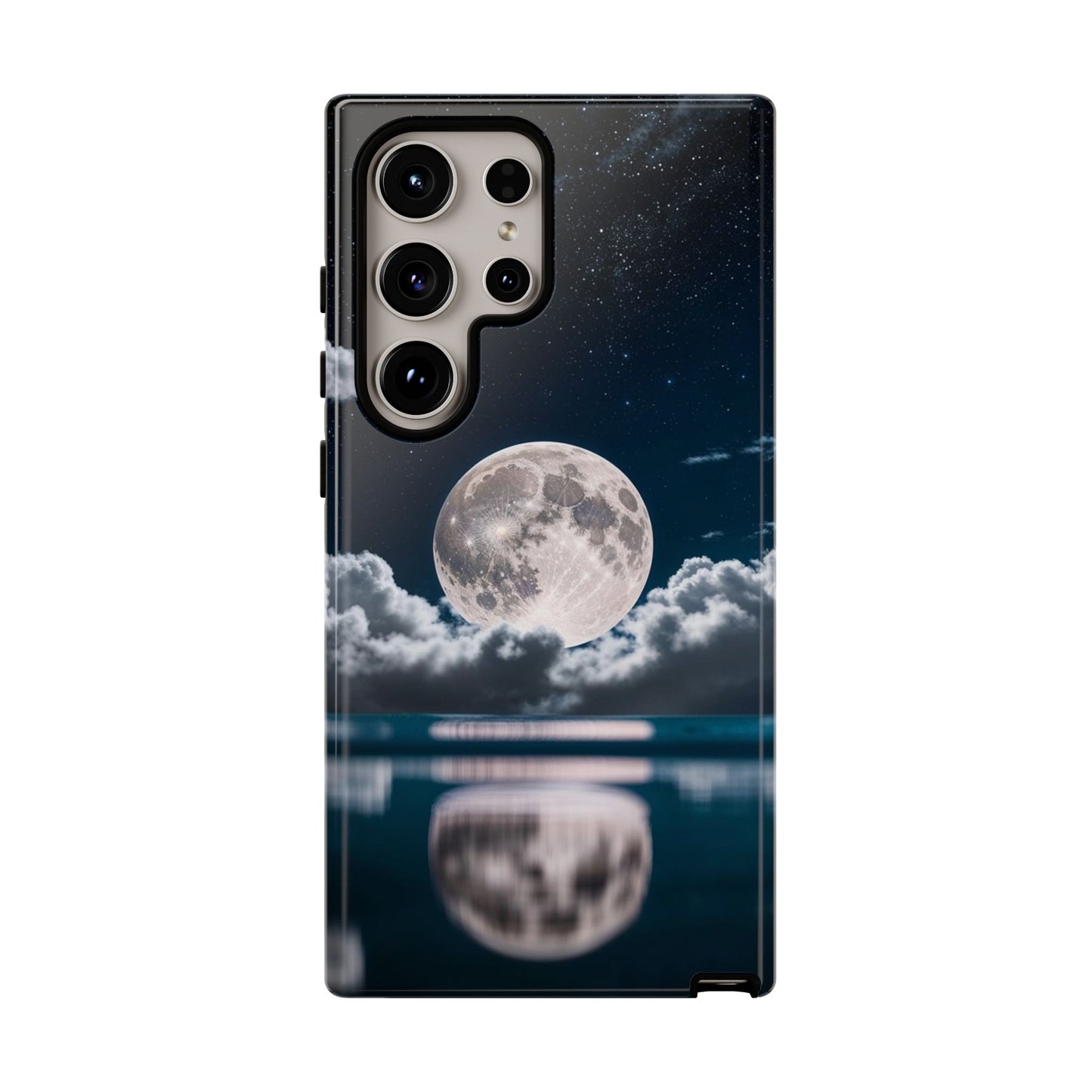 Moonlit Reflection Phone Case — Night Sky Moon & Clouds Tough Case