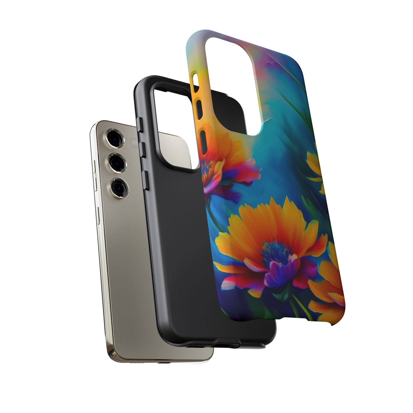 Floral Burst Tough Phone Case — Vibrant Watercolor Flowers Protective Cover