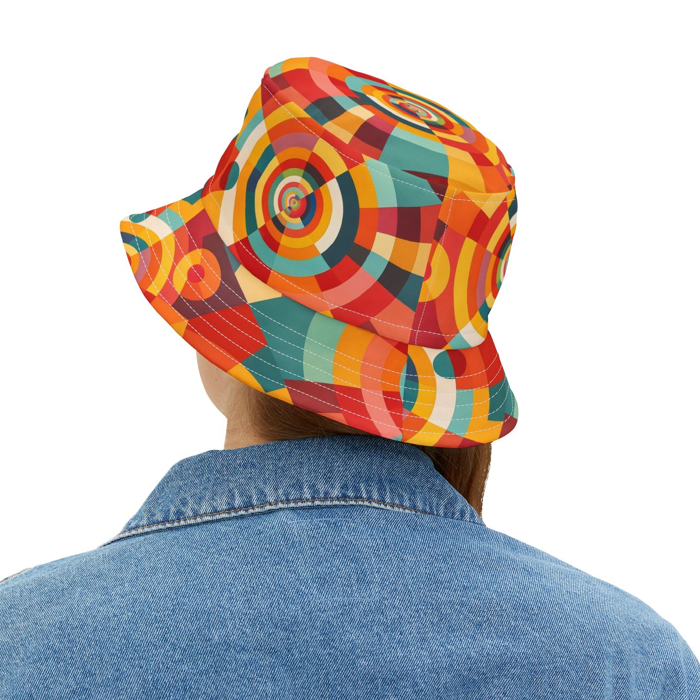 Retro Geometric Bucket Hat — Colorful 70s-Inspired Abstract Print