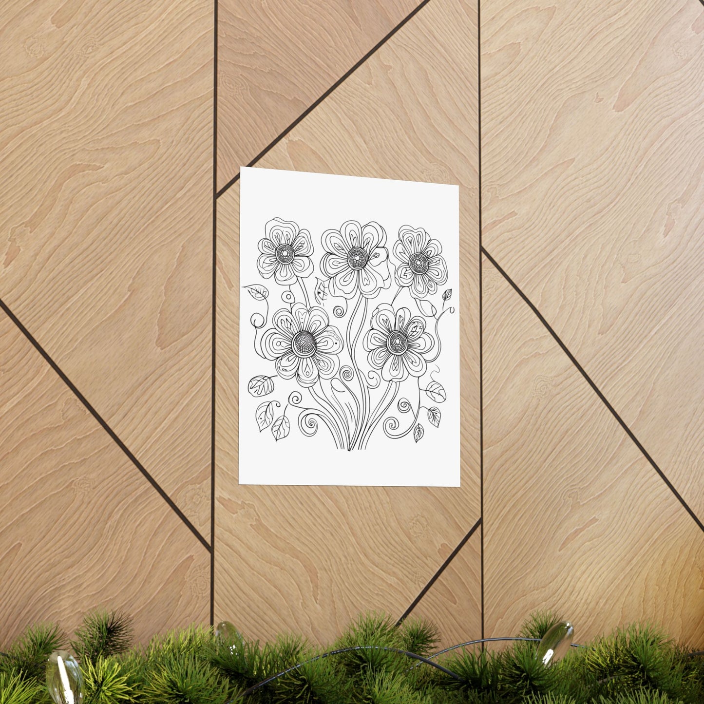 Floral Line Art Poster — Black & White Daisy Bouquet Matte Print - DIY
