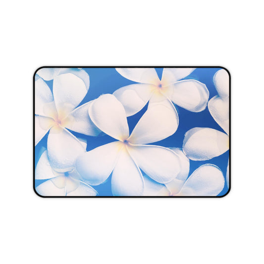 Plumeria Floral Desk Mat — Tropical White Flower Mouse Pad