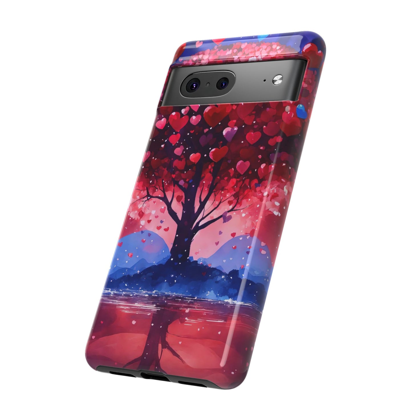 Heart Tree Phone Case — Romantic Red & Blue Protective Tough Case