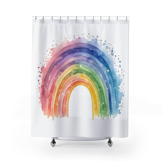 Watercolor Rainbow Shower Curtain — Colorful Bathroom Decor