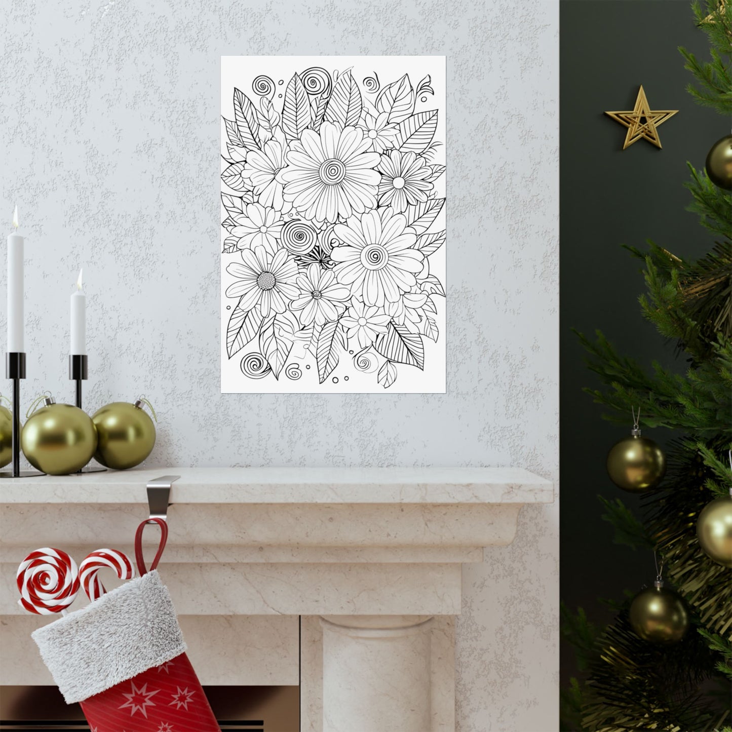 DIY Botanical Doodle Poster — Black & White Floral Coloring Art Print