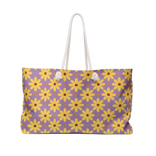Daisy Pattern Weekender Bag – Yellow Floral Tote for Travel & Beach