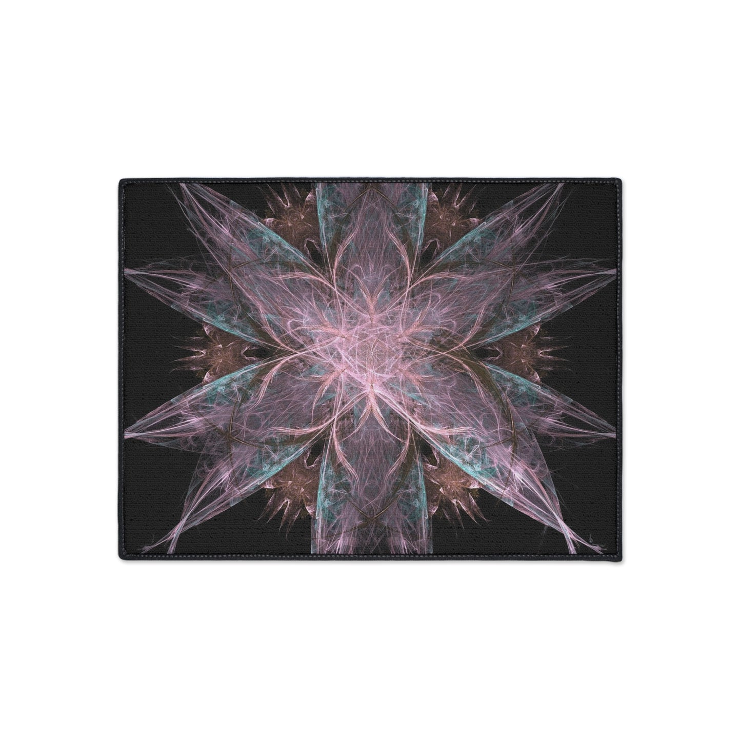 Mandala Star Heavy-Duty Floor Mat — Abstract Pink & Teal Fractal Entrance Rug
