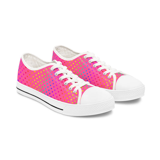 Low Top Sneakers — Pink Gradient Polka Dot Casual Shoes for Women