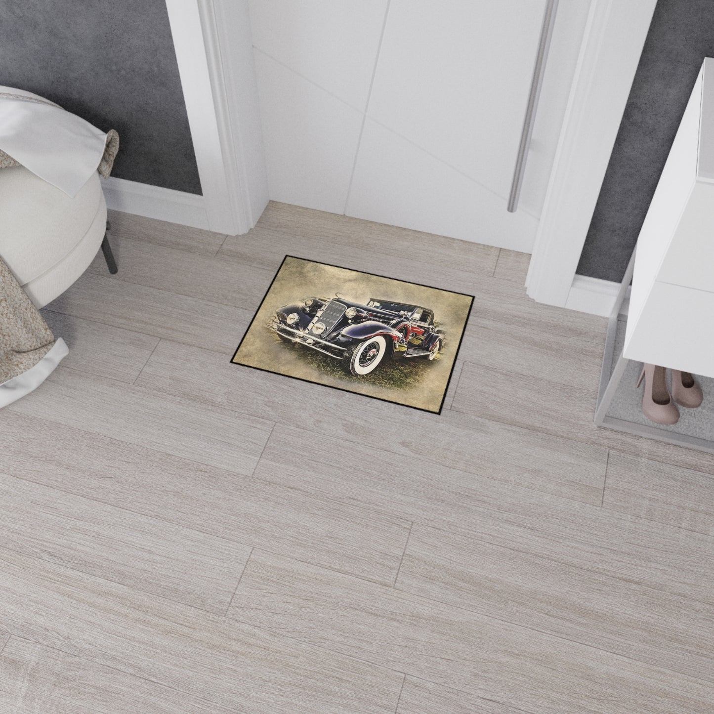 Vintage Classic Car Floor Mat — Retro Antique Auto Garage Rug