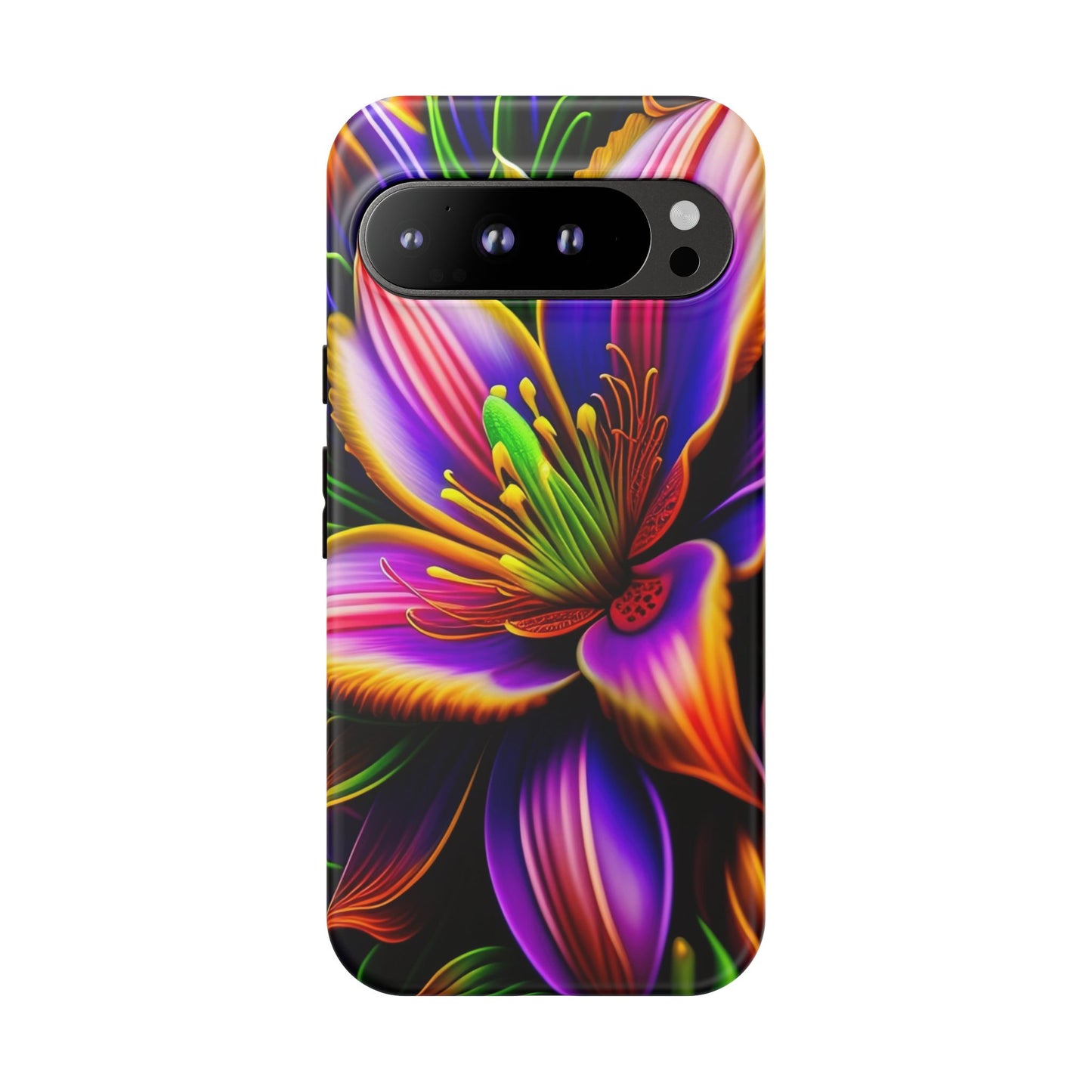 Floral Neon Tough Phone Case — Vivid Purple & Orange Lily Protective Cover