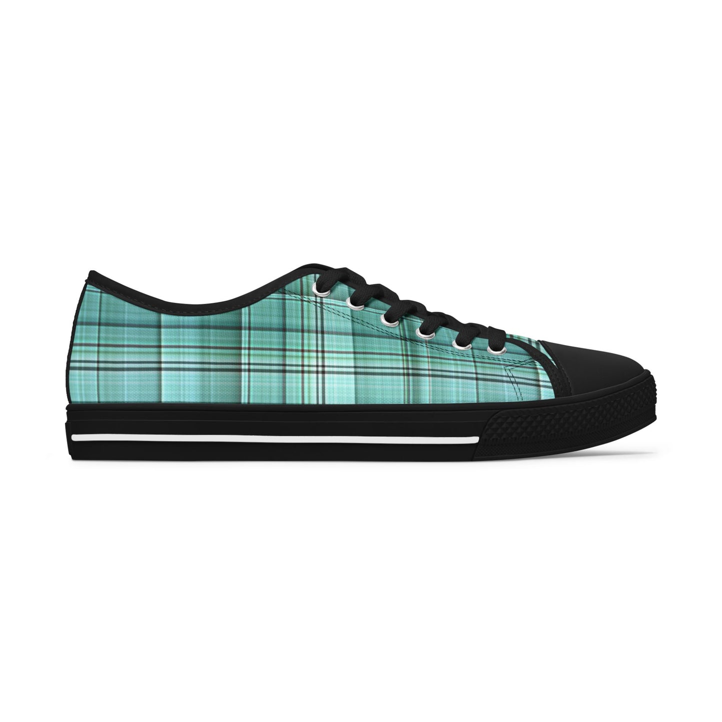Teal Plaid Women's Low Top Sneakers — Casual Retro Style for Everyday Wear