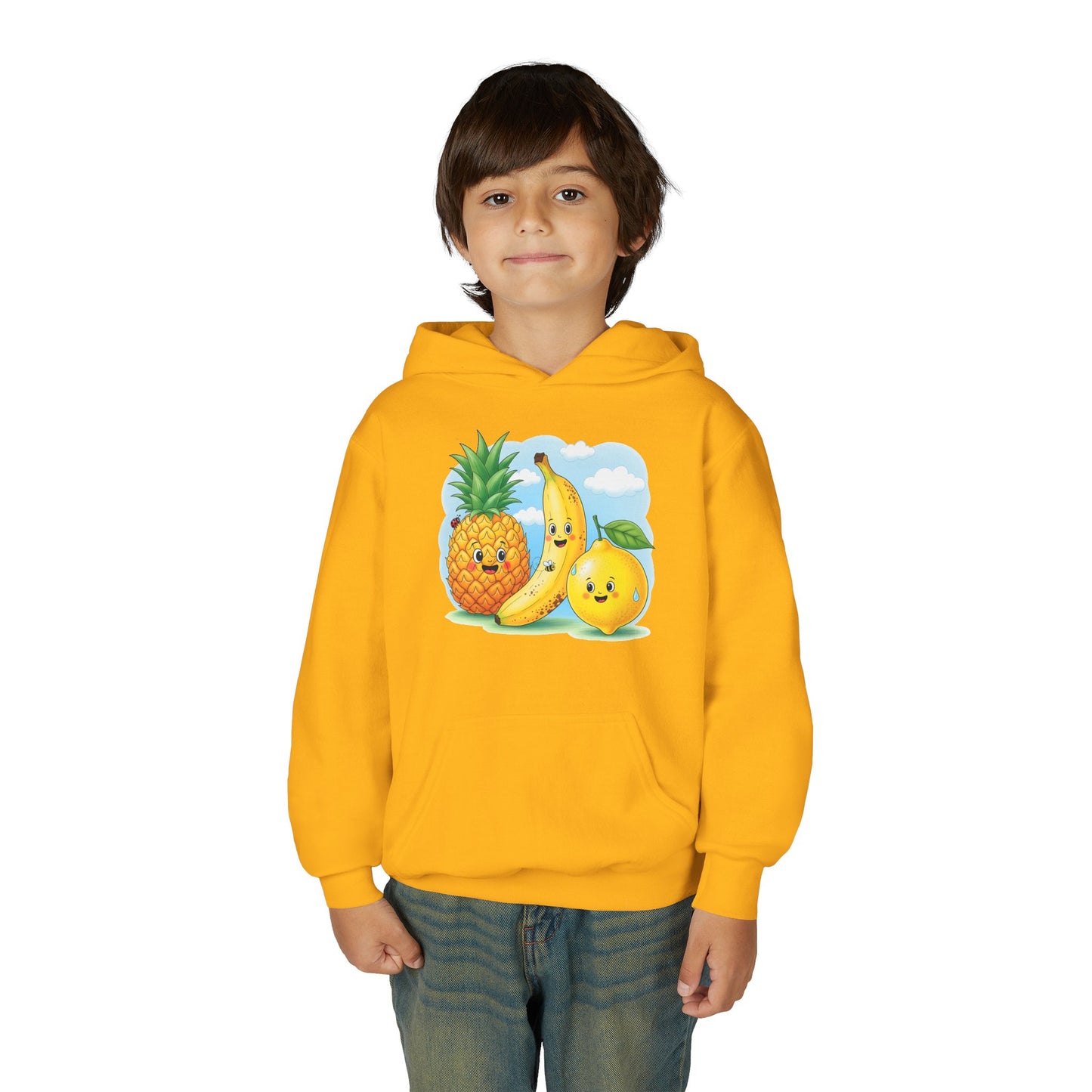 Kids Tropical Fruit Hoodie — Cute Pineapple, Banana & Orange Graphic Sweatshirt