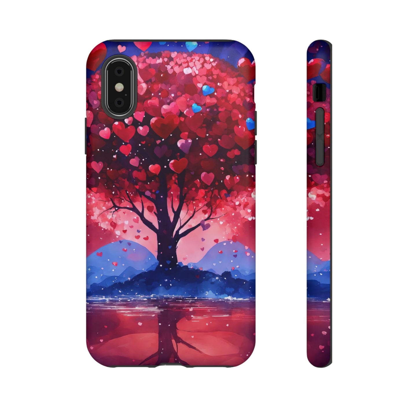 Heart Tree Phone Case — Romantic Red & Blue Protective Tough Case