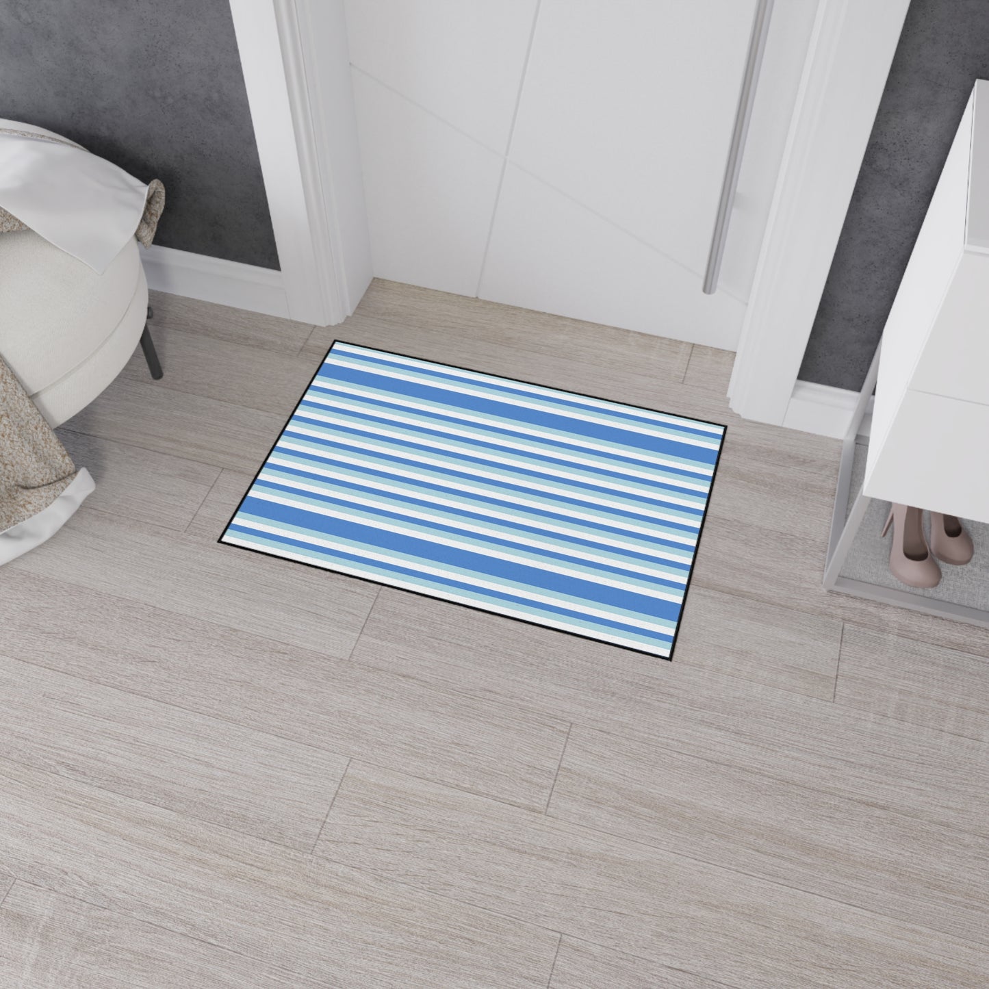 Striped Blue Heavy-Duty Floor Mat — Durable Non-Slip Entry Rug