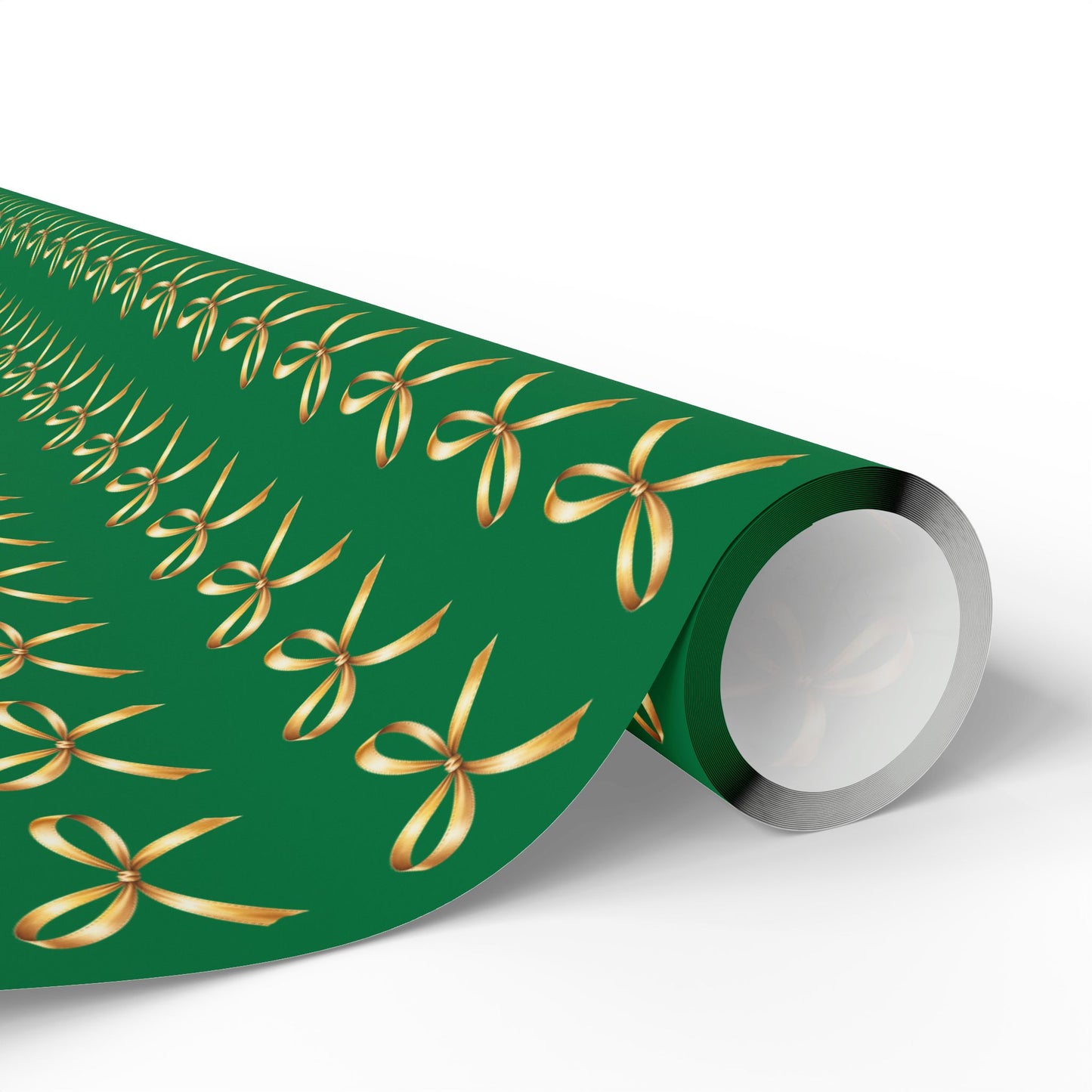 Holiday Green Wrapping Paper Roll — Gold Bow Pattern