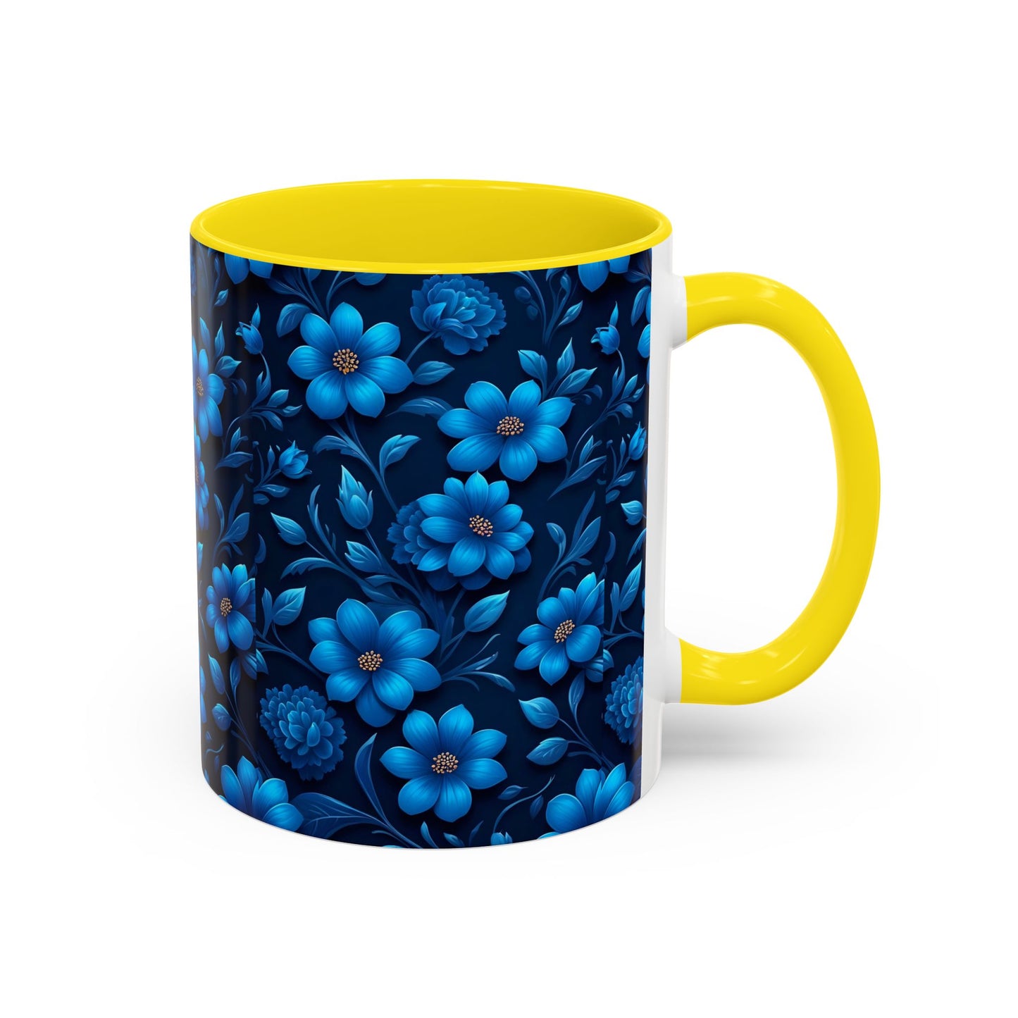 Floral Accent Coffee Mug, Blue Flower Mug, Ceramic Coffee Cup, Gift for Her, Nature-Themed Drinkware, Floral Home Decor, Unique Mug