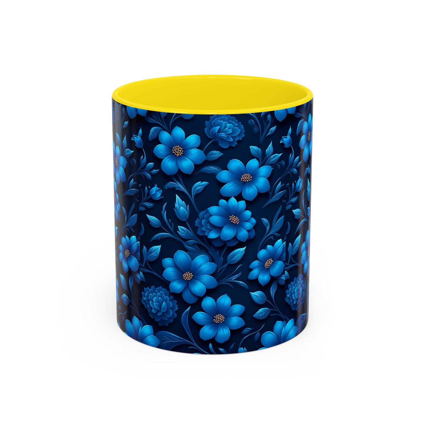 Floral Accent Coffee Mug, Blue Flower Mug, Ceramic Coffee Cup, Gift for Her, Nature-Themed Drinkware, Floral Home Decor, Unique Mug