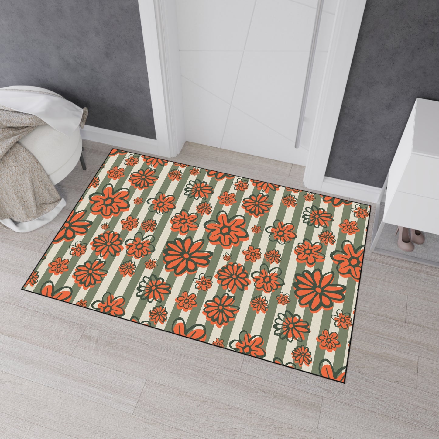 Retro Floral Heavy-Duty Floor Mat — Orange Daisy Entry Rug