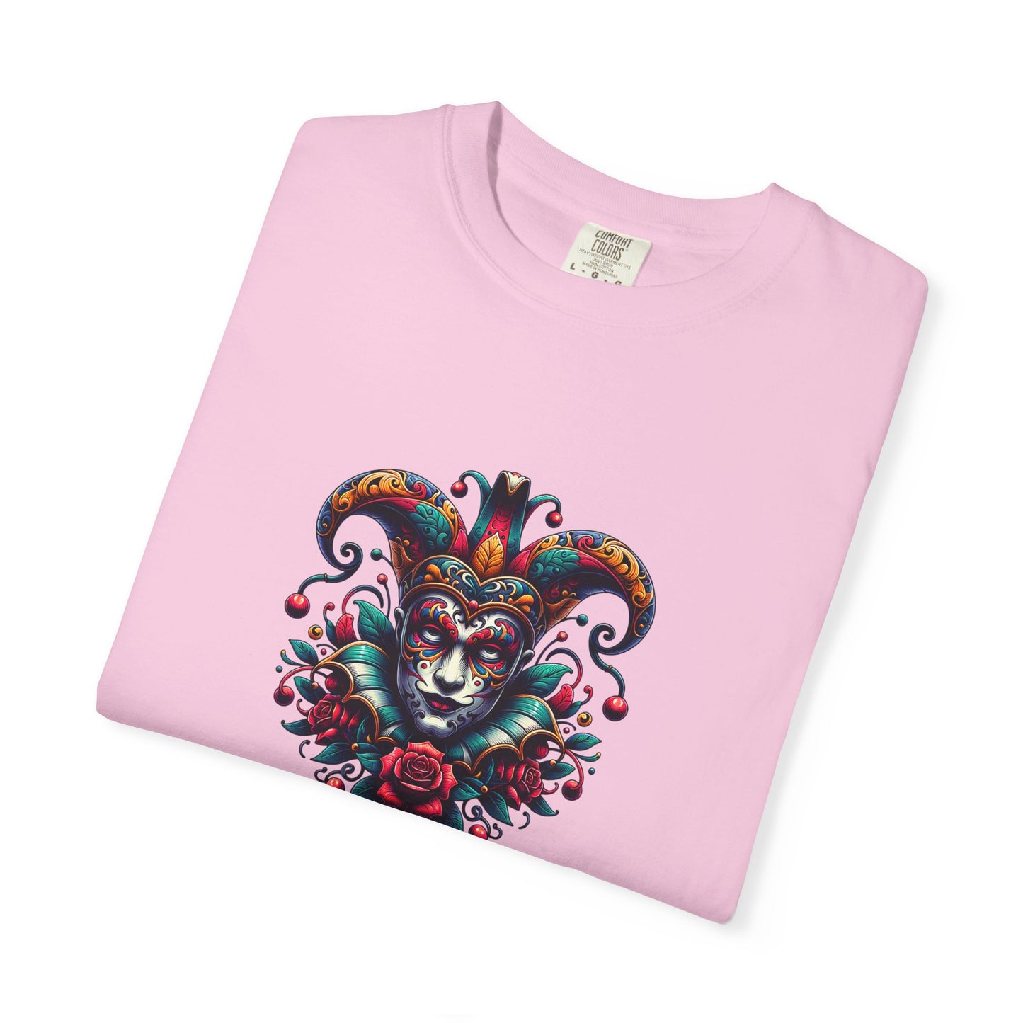 Vibrant Graphic Unisex T-Shirt with Floral Mask Design