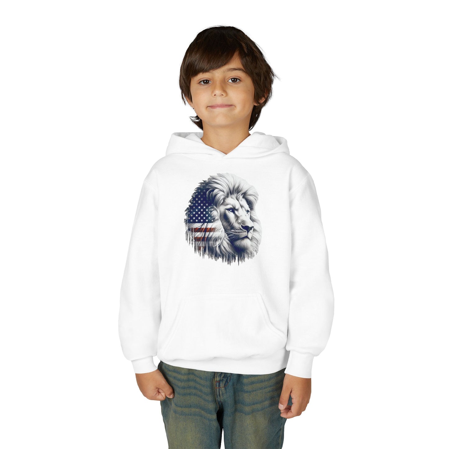 American Flag Lion Hoodie | Patriotic Lion Graphic Youth Sweatshirt