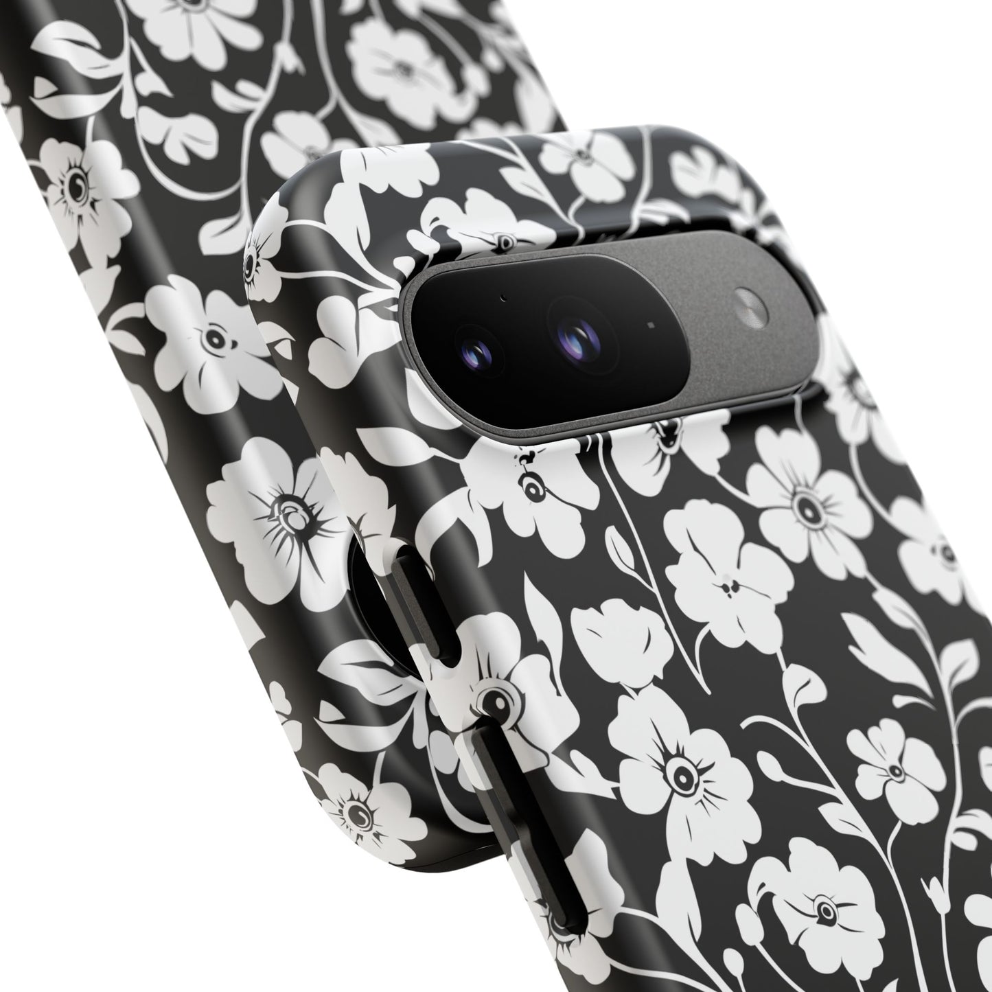 Floral Noir Tough Phone Case — Black & White Flower Protective Cover