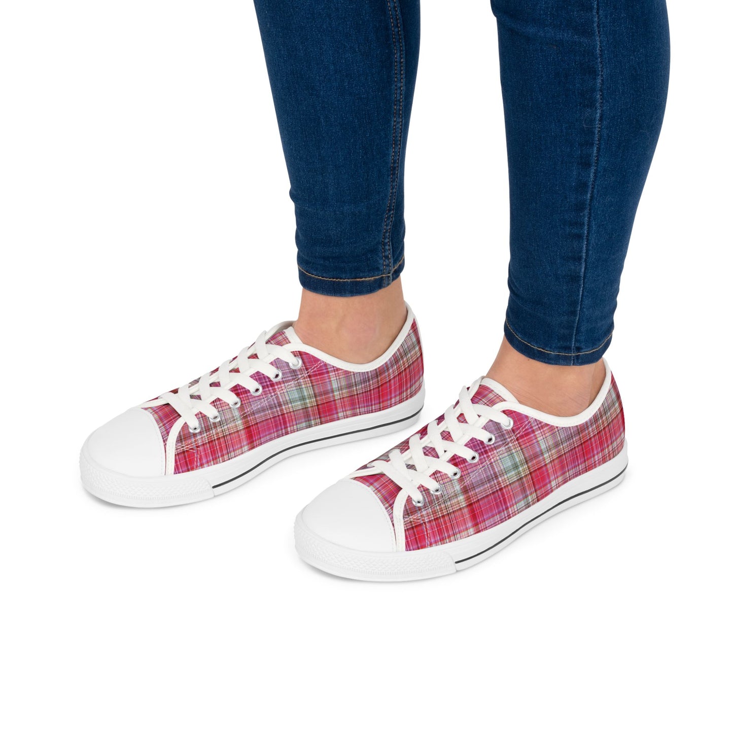 Pink Plaid Low Top Sneakers — Women's Casual Canvas Shoes