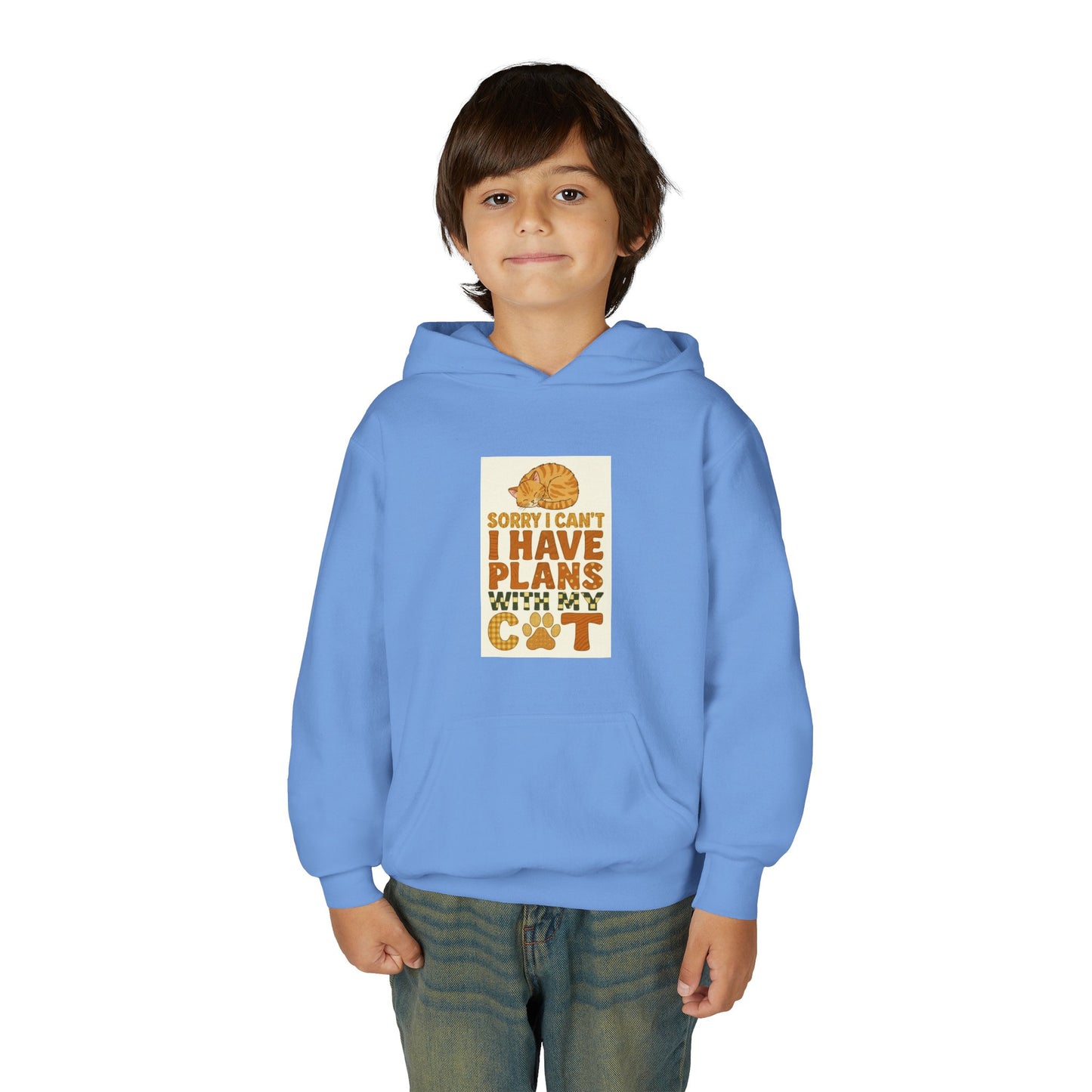 Youth Hoodie — "Sorry I Can't I Have Plans With My Cat" Cute Cat Lover Pullover
