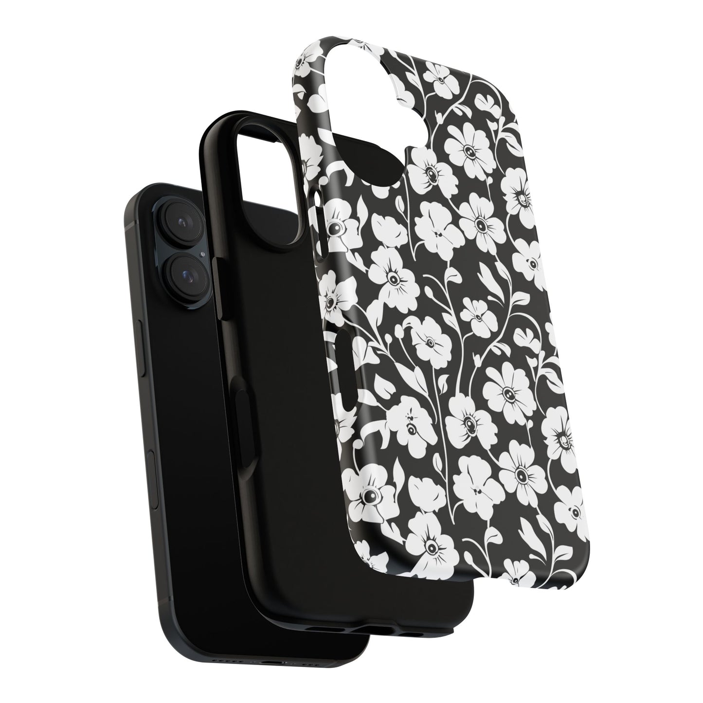 Floral Noir Tough Phone Case — Black & White Flower Protective Cover