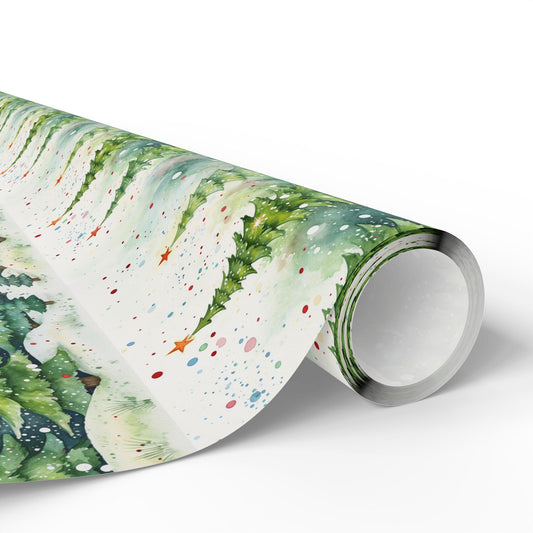Holiday Christmas Tree Wrapping Paper Roll — Festive Green Pine Pattern for Gifts