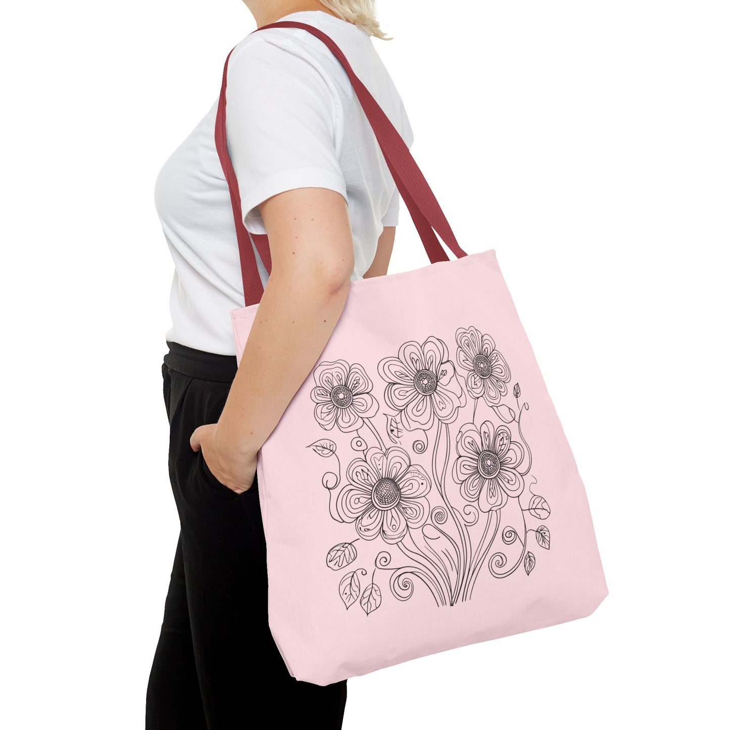 Floral Doodle Pink Tote Bag — Hand-Drawn Flower Design